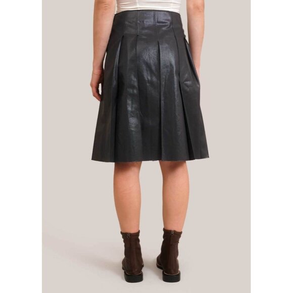 Geel Womens Sammie Pleated Skirt Low Rise Waxy Raw Edge Midnight Black Size XS - Picture 2 of 4